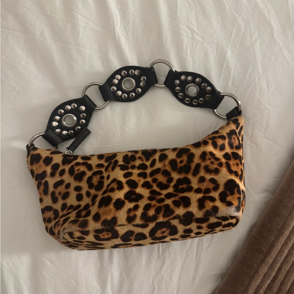 Leopard Print Bag with Studded Black Strap